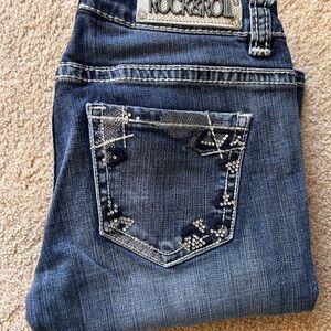 Rock & Roll Cowgirl Blue Boot Cut Jeans with Silver Accents